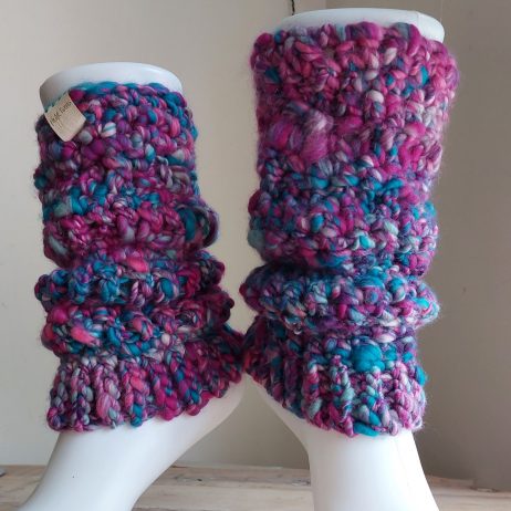 crochet leg warmers plum blue hand spun hand blended pure merino wool cuff